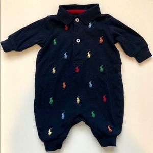 Ralph Lauren Newborn Polo One-Piece Navy Blue